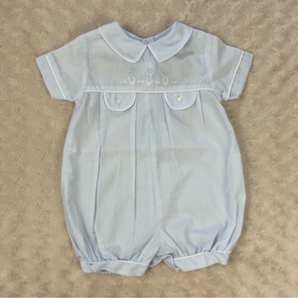 Bebe Glynne Percy Romper Size 6 Months Pale Blue Baby Boy Vintage - Picture 1 of 4
